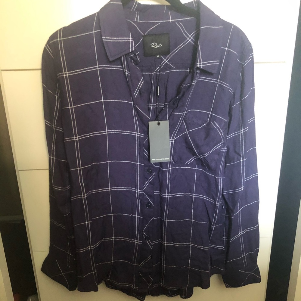 NWT Rails Button-down navy blue plaid shirt